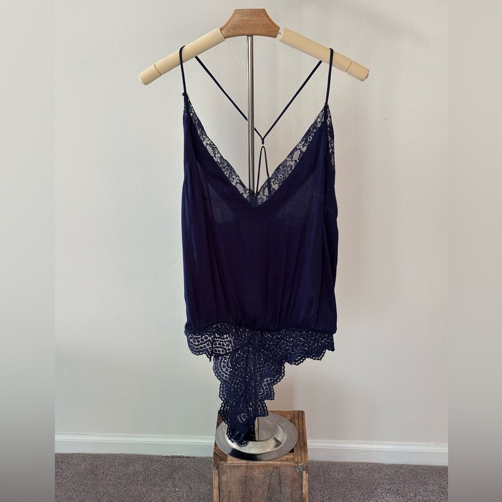 Free People Blue Lace Bodysuit